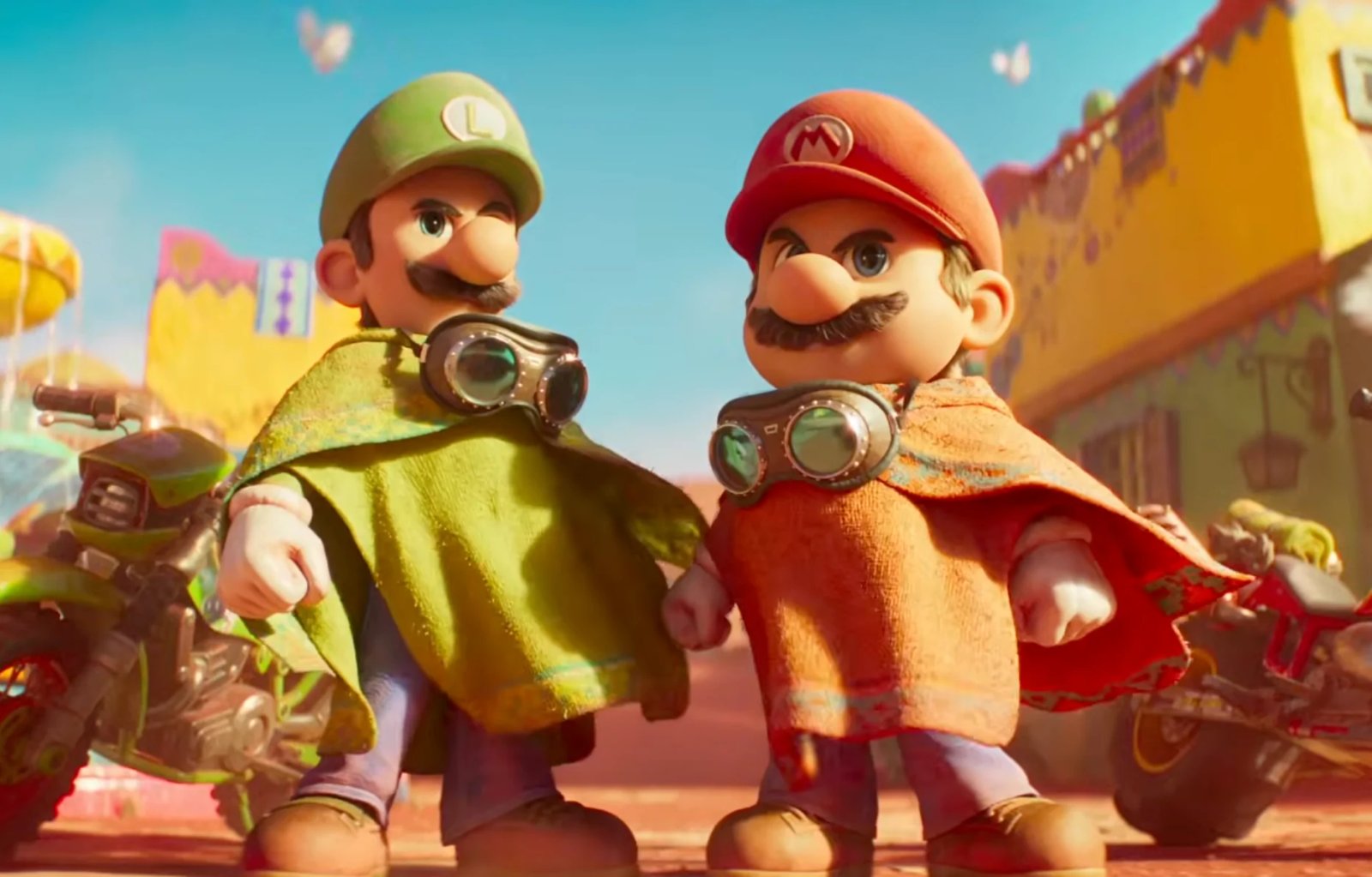 Mario and Luigi in the desert kingdom from the Super Mario Galaxy Movie Trailer