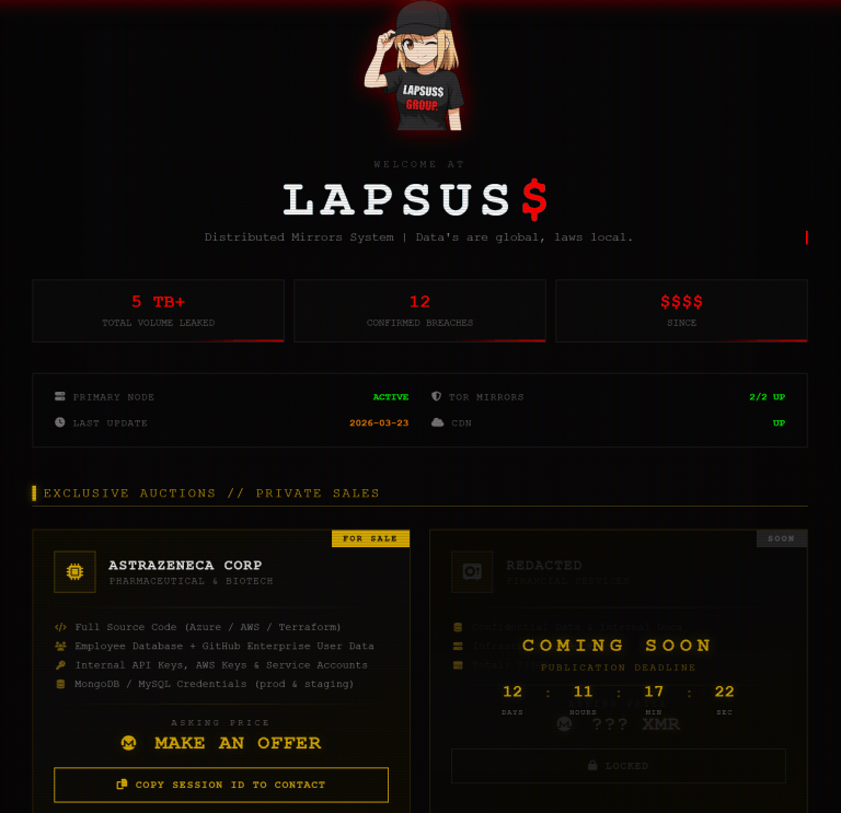 Cybercrime group Lapsus$ claims the hack of pharma giant AstraZeneca
