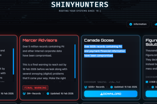 ShinyHunters leaked 600K+ Canada Goose customer records, but the firm denies it was breached