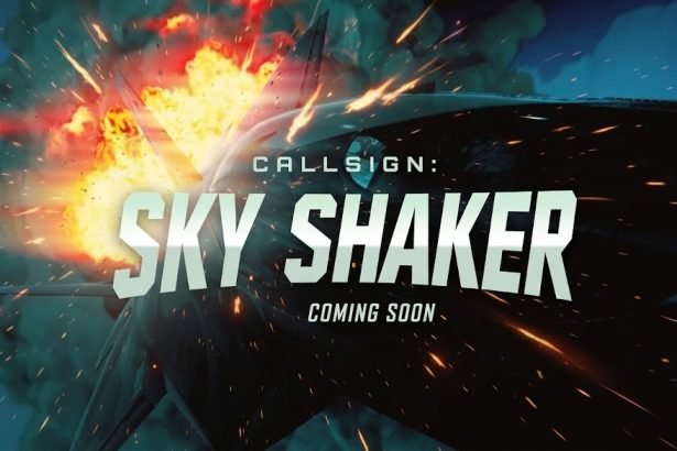 Callsign: Sky Shaker video game teaser poster featuring a stealth aircraft flying through a fiery explosion with the text Coming Soon.