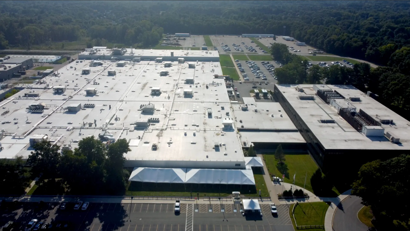 Exterior shot of the RTX Raytheon technology facility building in Andover Massachusetts