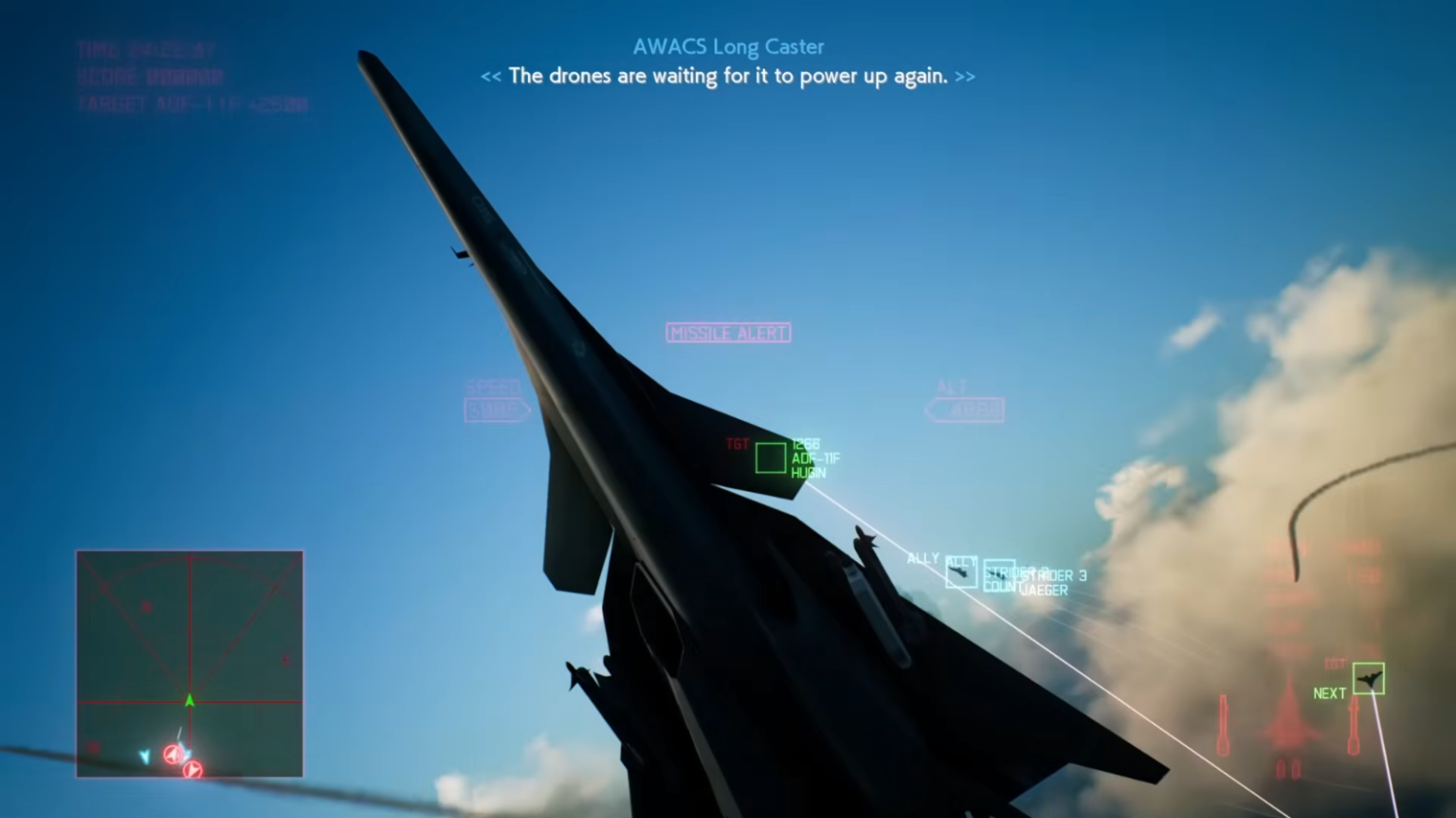 Ace Combat original aircraft and fictional super-jet flying in the skies