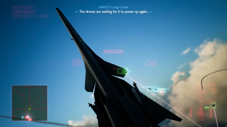 Ace Combat original aircraft and fictional super-jet flying in the skies