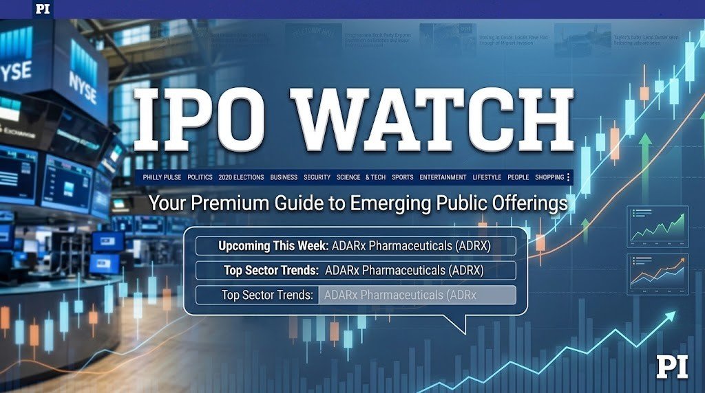 IPO Watch default graphic displaying financial stock charts, market data, and the Philadelphia PI branding.