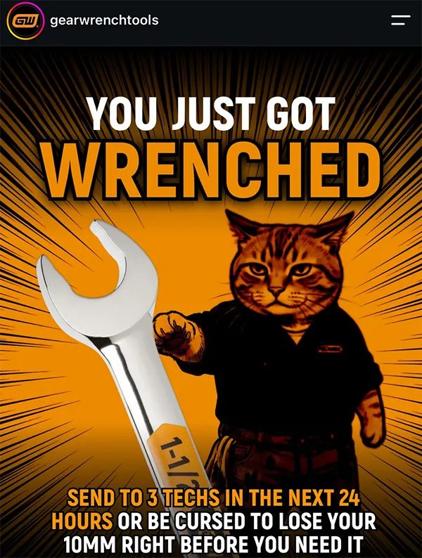 Gearwrench Cat Wrench Social Media Chain Message Post