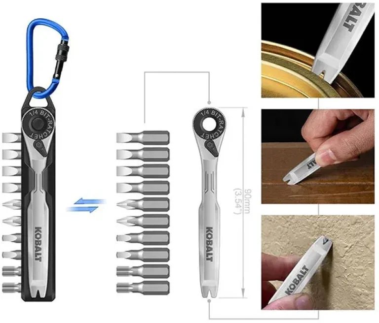 Kobalt Mini Bit Ratchet Pry Bar Tool Kit with Carbiner Hook