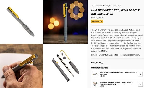 WorkSharp EDC Pen Product Page Screen Capture with Price