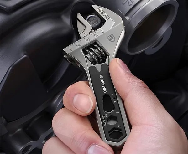 Workpro EDC Adjustable Wrench with Pry Bar in Silver