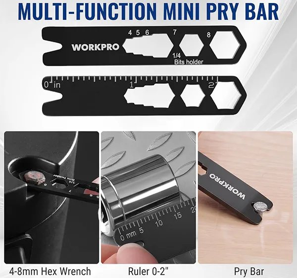 Workpro EDC Adjustable Wrench with Removable Pry Bar Nail Pulling Features