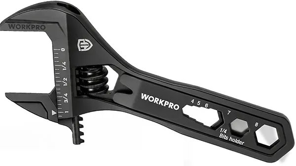 Workpro EDC Adjustable Wrench with Removable Pry Bar in Black